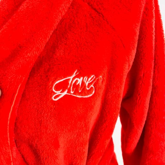 women's Victoria Secret red fuzzy embroidered robe Valentine's one size short - Picture 4 of 4